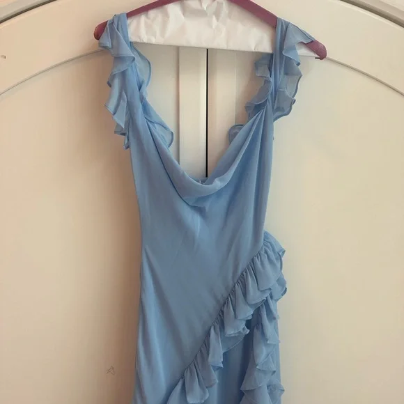 House of CB Ariela Soft Blue Ruffle Maxi Dress